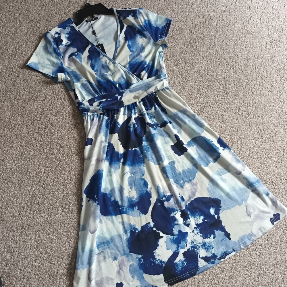 New Ouges Summer Short Sleeve V-Neck Floral Midi … - image 2